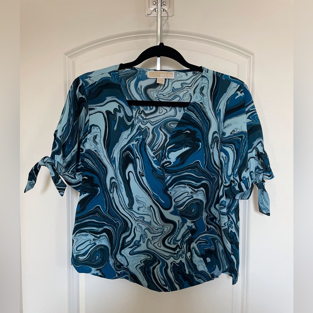 Michael Kors Blue Swirl Print Blouse